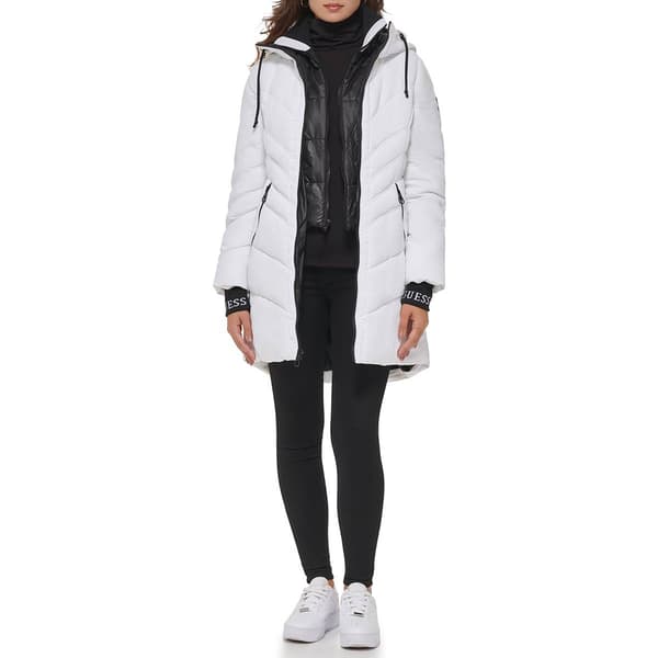Womens Guess Long Heavy Polyfill Puffer Jacket w/Cuffs