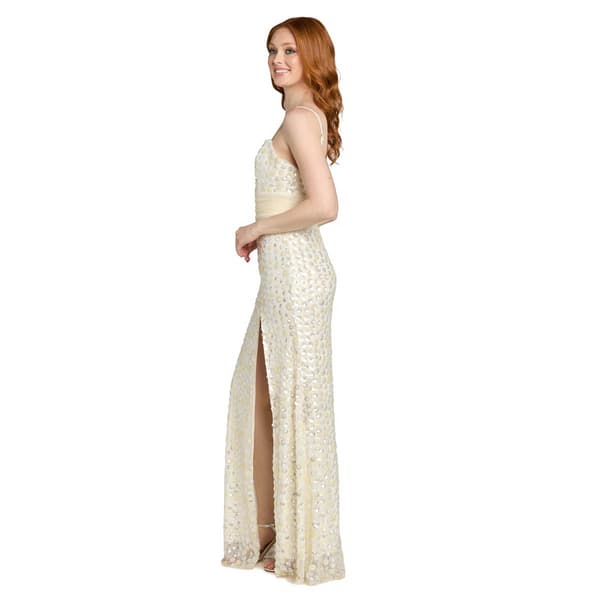 Juniors Morgan & Co. Sequin Paiette 3D A-Line Dress with Slit