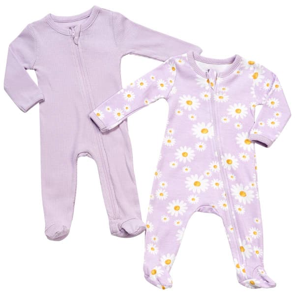 Baby Girl &#40;NB-9M&#41; Baby Essentials&#40;R&#41; 2pk. Daisy Footie Pajamas - image 
