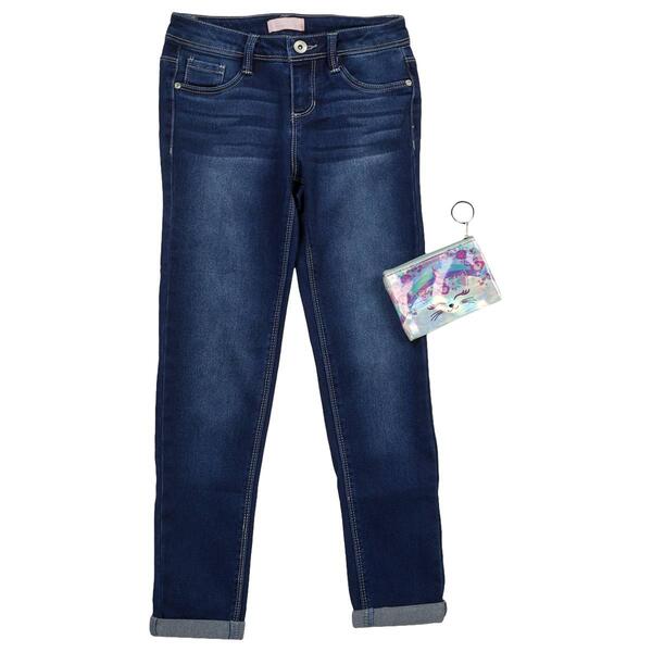 Girls &#40;7-12&#41; Squeeze Roll Cuff Skinny Jeans w/Caticorn Pouch - image 