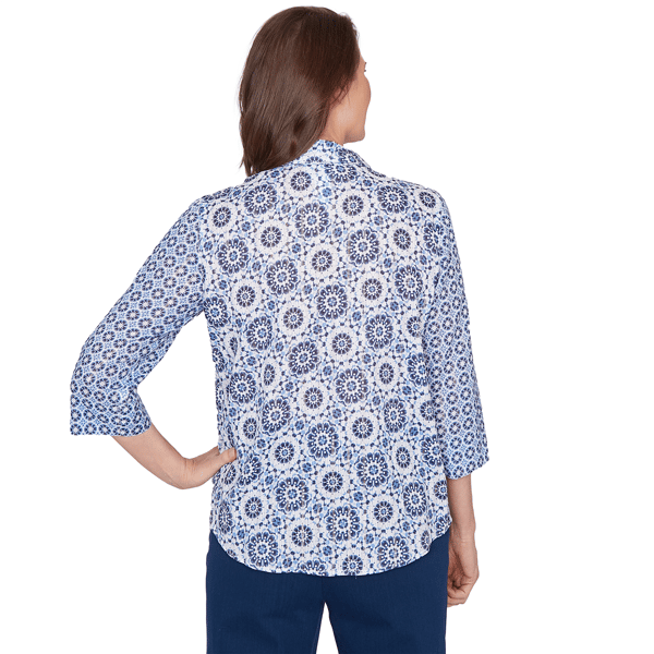 Womens Alfred Dunner Mykonos Geometric Button Front Blouse