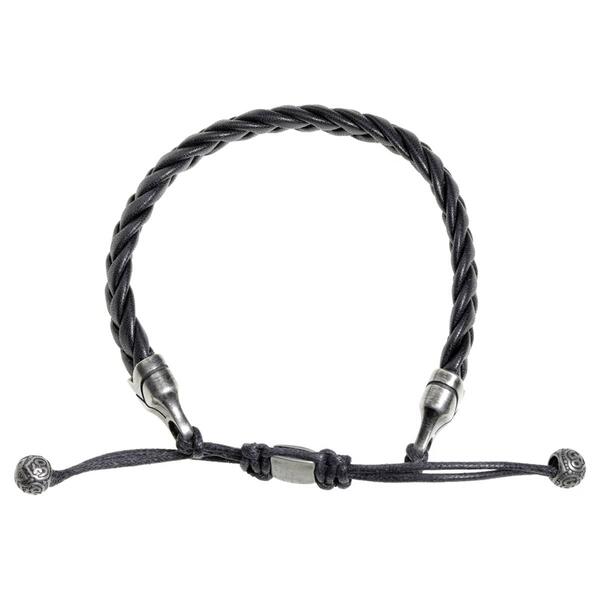 Mens Lynx Stainless Steel Braided Black Leather Bracelet