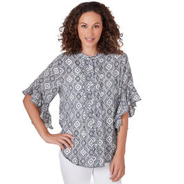 Plus Size Ruby Rd. Wovens Ikat Elbow Sleeve Blouse