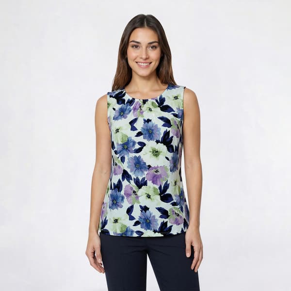 Plus Size Kasper Sleeveless Pleat Neck Large Floral Blouse - image 