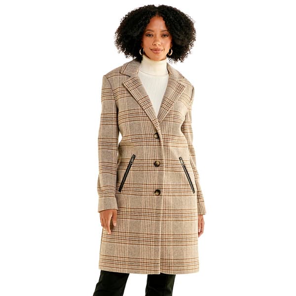 Womens DKNY Single Breasted Plaid Wool Coat - image 