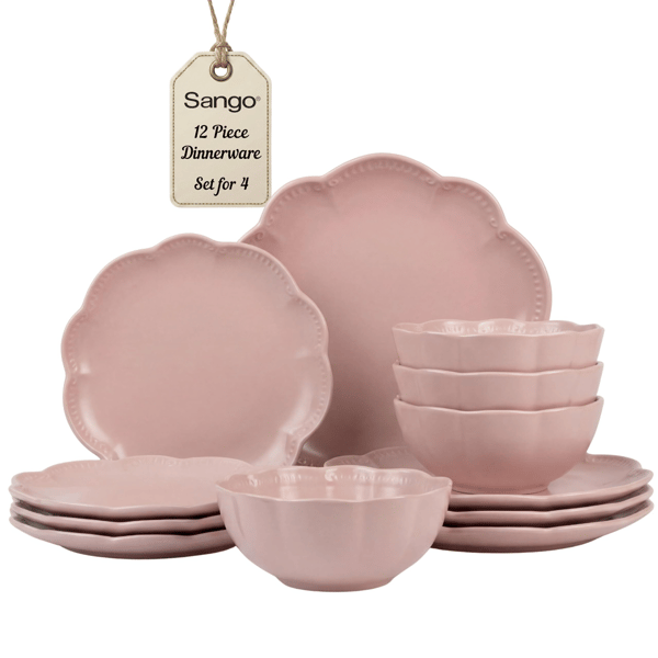 Sango Bethany 12pc Stoneware Dinnerware Set with Scalloped Design - image 