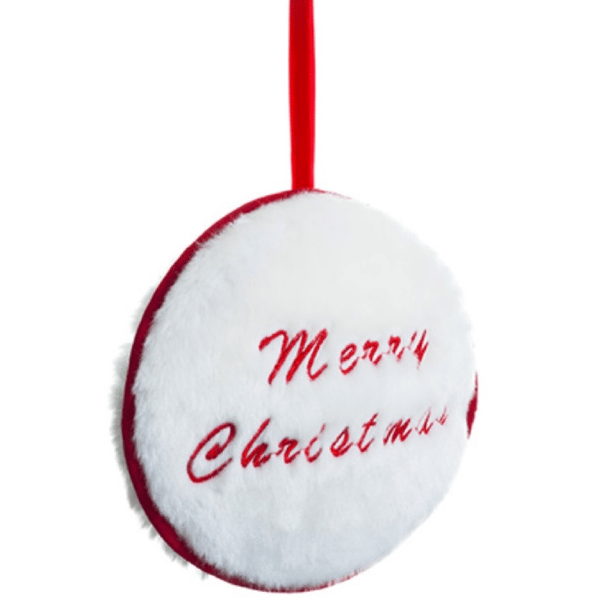 Allstate "Merry Christmas" Faux Fur Christmas Disc Ornament