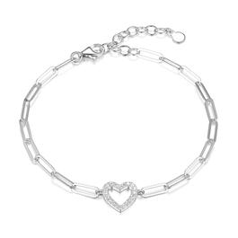 Forever Facets Sterling Silver Open Heart Chain Bracelet