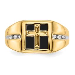 Mens Gentlemen’s Classics™ 14kt. Gold Onyx & Diamond Cross Ring