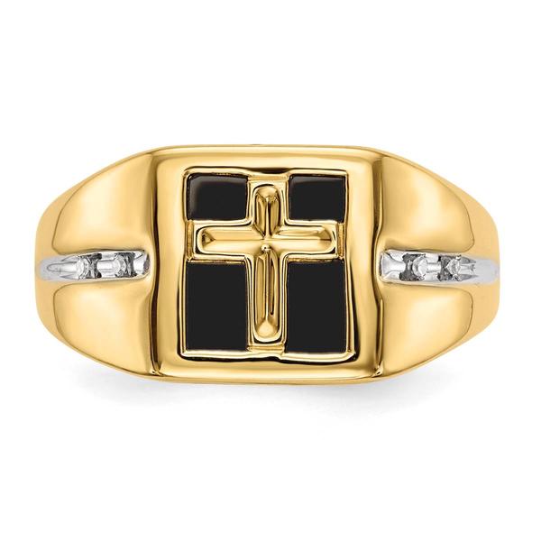 Mens Gentlemen’s Classics™ 14kt. Gold Onyx & Diamond Cross Ring