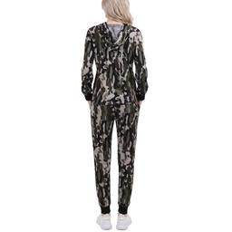 Petite NY Collection Long Sleeve Hooded Camo Jogger Set