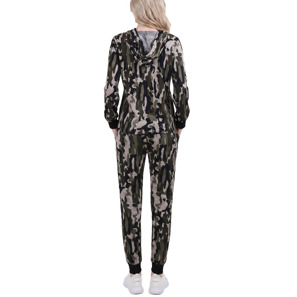 Petite NY Collection Long Sleeve Hooded Camo Jogger Set