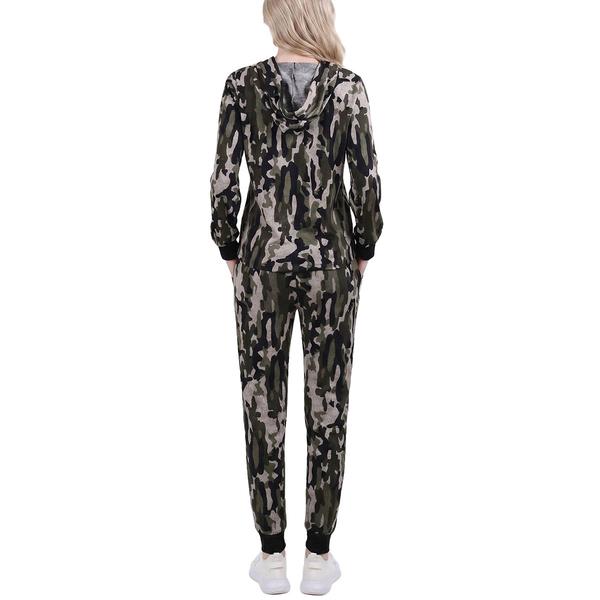Petite NY Collection Long Sleeve Hooded Camo Jogger Set
