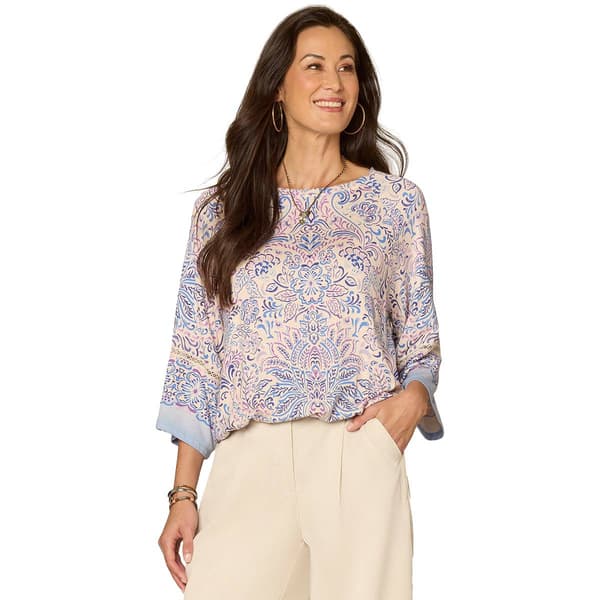 Womens Democracy 3/4 Kimono Sleeve Abstract Blouse - image 