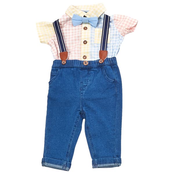 Baby Boy (NB-9M) Little Lad Plaid Bodysuit & Suspender Jeans Set - image 