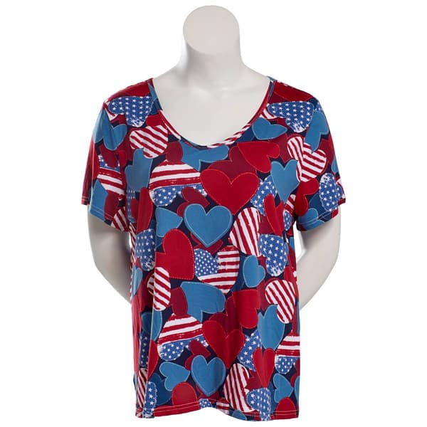 Plus Size Runway Ready Short Sleeve V-Neck Hearts & Flags Tee