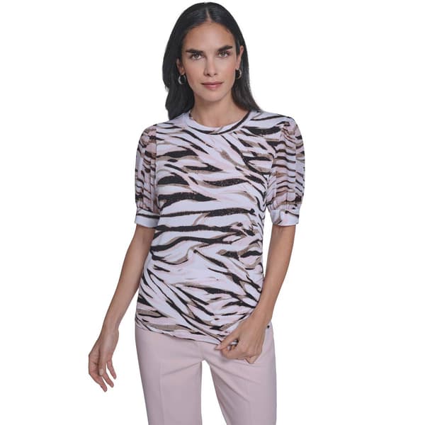 Petite Calvin Klein Short Sleeve Abstract Zebra Blouse