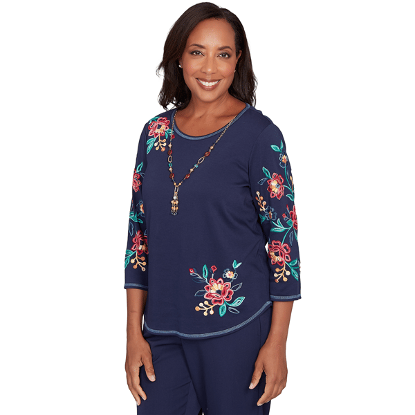 Womens Alfred Dunner Saratoga Springs Floral Embroidery Blouse