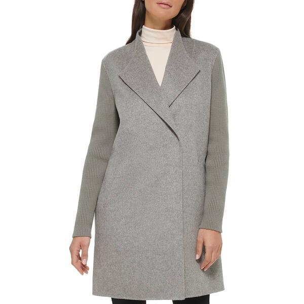 Womens Kenneth Cole Double Face Wool Coat with Rib Knit Sleeves - image 
