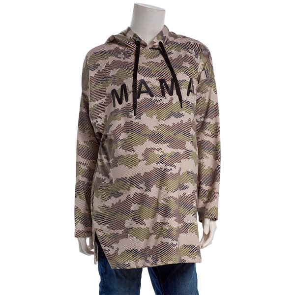 Womens Maternity Times Two Terry Drop Shoulder Camo "Mama" Hoodie