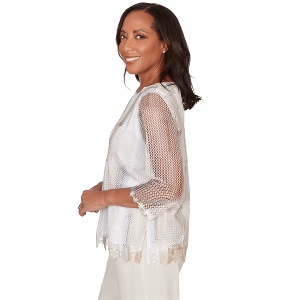 Womens Alfred Dunner Natural Wonder 3/4 Sleeves Mesh Blouse