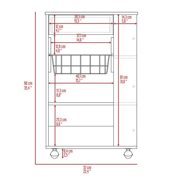 FM FURNITURE Shelton White Kitchen Cart