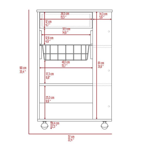 FM FURNITURE Shelton White Kitchen Cart
