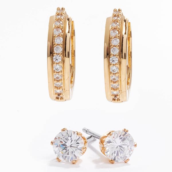 Gold-Tone CZ Hoop Earrings - image 
