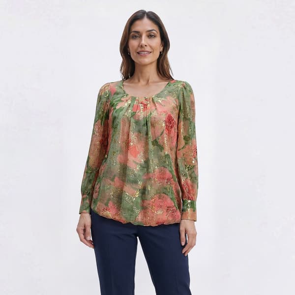 Womens Sara Michelle 3/4 Sleeve Floral Foil Blouse