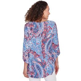 Petite Ruby Rd. Red White & New Woven Bar Turkish Blouse