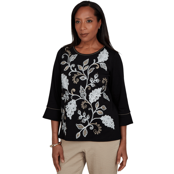 Petite Alfred Dunner Travel Advisory Leaf Embroidery Blouse