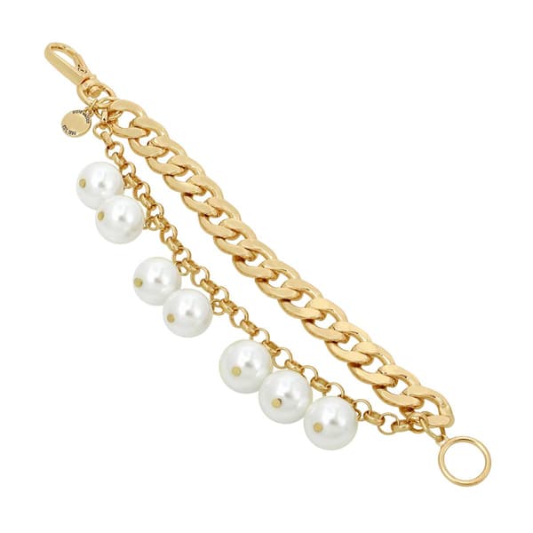 Steve Madden 2 Row Shaky Pearl Charms Chain Bracelet