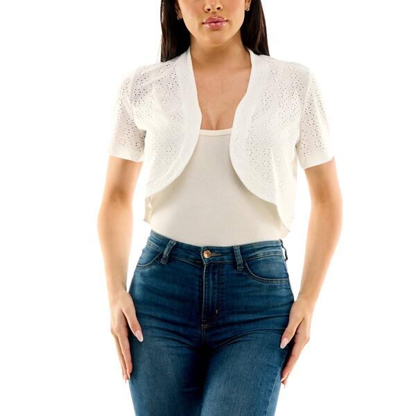 Womens Nina Leonard Short Sleeve Eyelet Bolero Sweater - image 