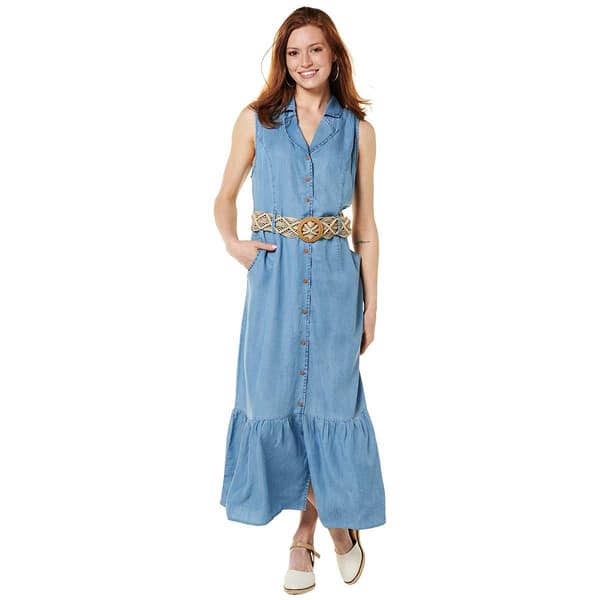 Womens Kathy Ireland Sleeveless Collar Ruffle Hem Belted Maxi - image 