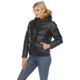 Womens White Mark Fur Hoodie Puffer Jacket