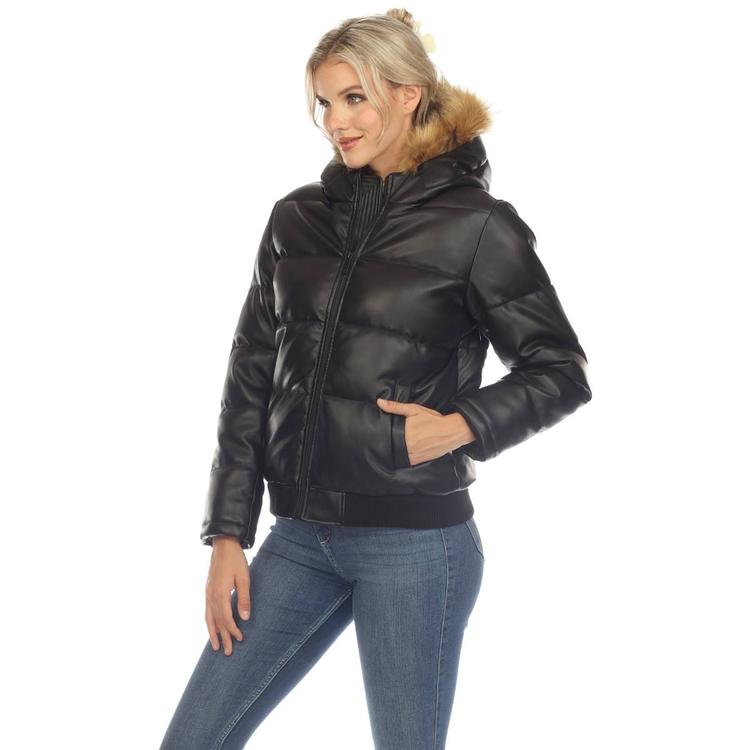 Womens White Mark Fur Hoodie Puffer Jacket
