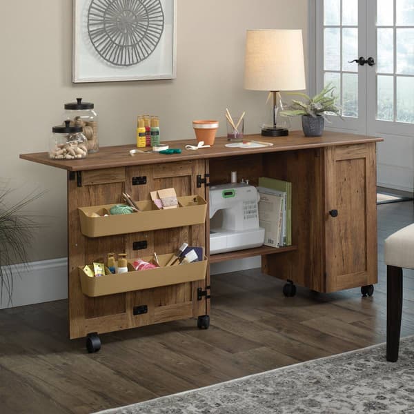 Sauder Select Collection Vintage Oak Sewing And Craft Cart