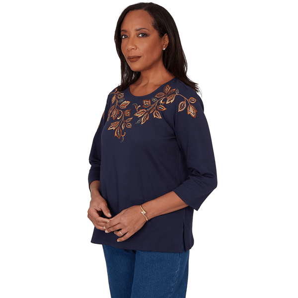 Womens Alfred Dunner Classics Embroidered Leaves Blouse