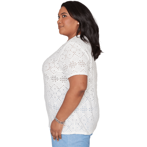 Plus Size Alfred Dunner Vintage Charm Geometric Eyelet Blouse