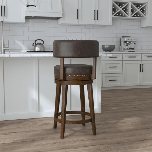 HH2 Home Lawton Brown Upholstered Swivel Counter Height Stool