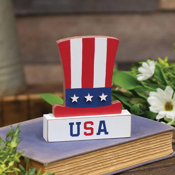 Wooden USA Uncle Sam Hat Sitter - image 