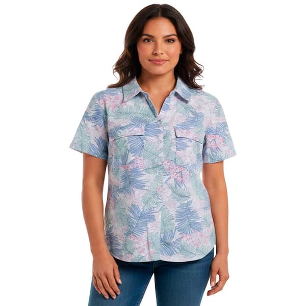 Womens Erika Yasmine Tropical Short Sleeve Pocket Button Down