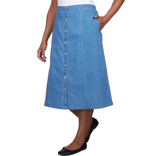 Petite Alfred Dunner Denim Button Front Skirt