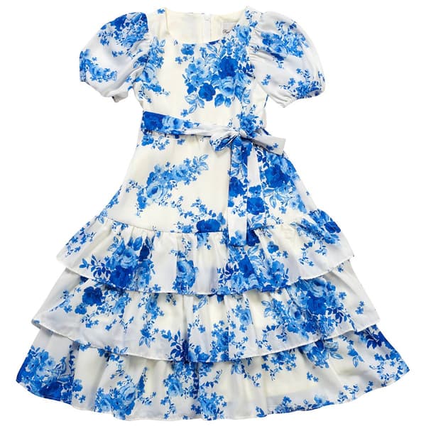 Girls (7-16) Rare Editions Short Sleeve Tiered Floral Dress - image 