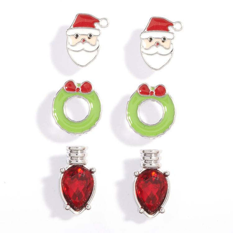 Santa/Light/Wreath Trio Earrings
