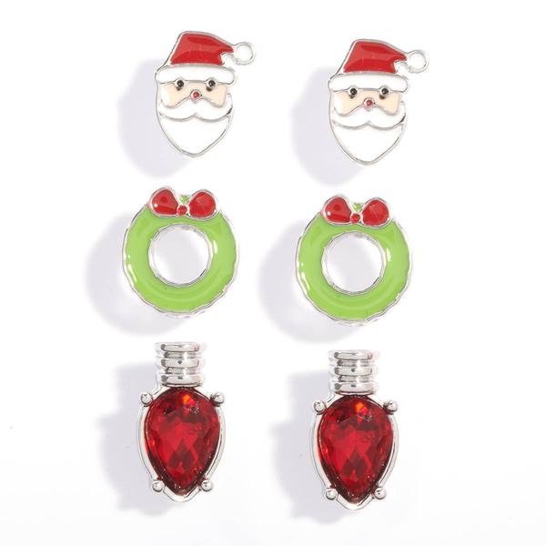Santa/Light/Wreath Trio Earrings - image 
