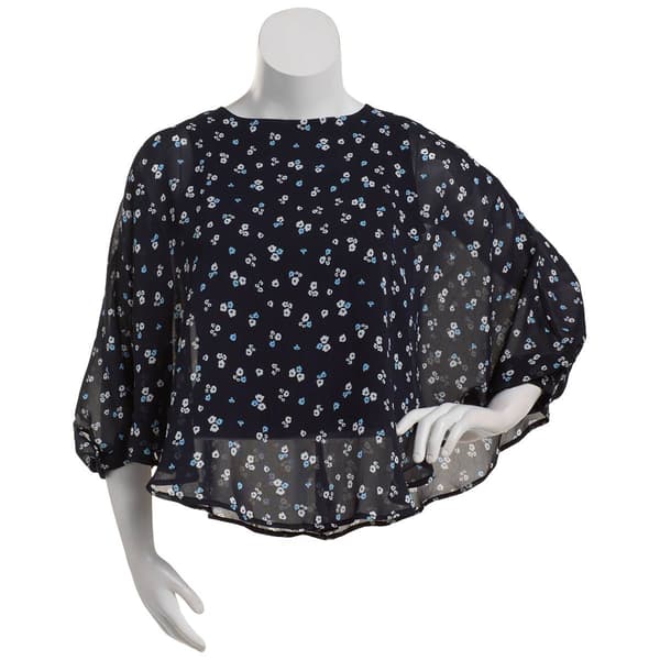 Womens NY Collection Long Sleeve Poppy Print Blouse - image 