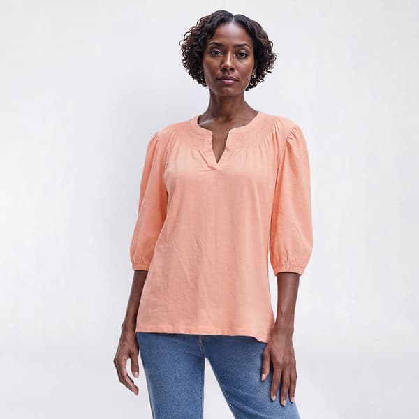 Womens LANDS END(R) Elbow Sleeve Smocked Blouse - image 