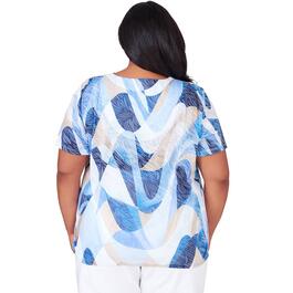 Plus Size Alfred Dunner Blue Bayou Knit Wavy Abstract Blouse