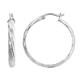 Sterling Silver Round Twist Hoop Earrings